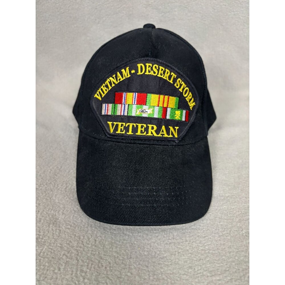 Vietnam Desert Storm Veteran Black Cap Embroidered Ribbon Design OS NWT